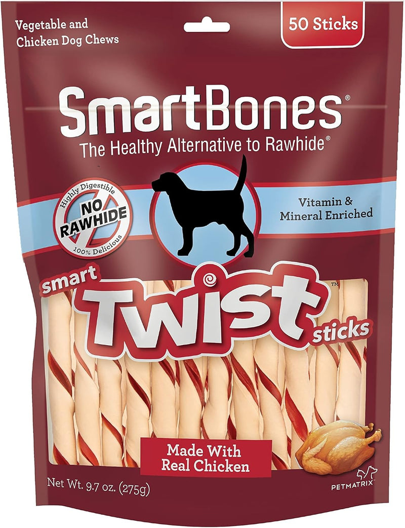 SmartBones Smart Twist Sticks, Rawhide Free Dog Chew Sticks, Made With Real Chicken, 50 Sticks