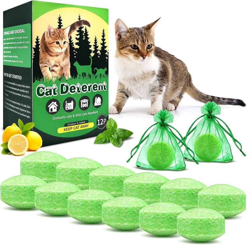 Cat Deterrent Outdoor, 12 Pack Natural Peppermint Oil Cat Deterrent Outdoor& Indoor with Essential Oils Keep Cats Away f