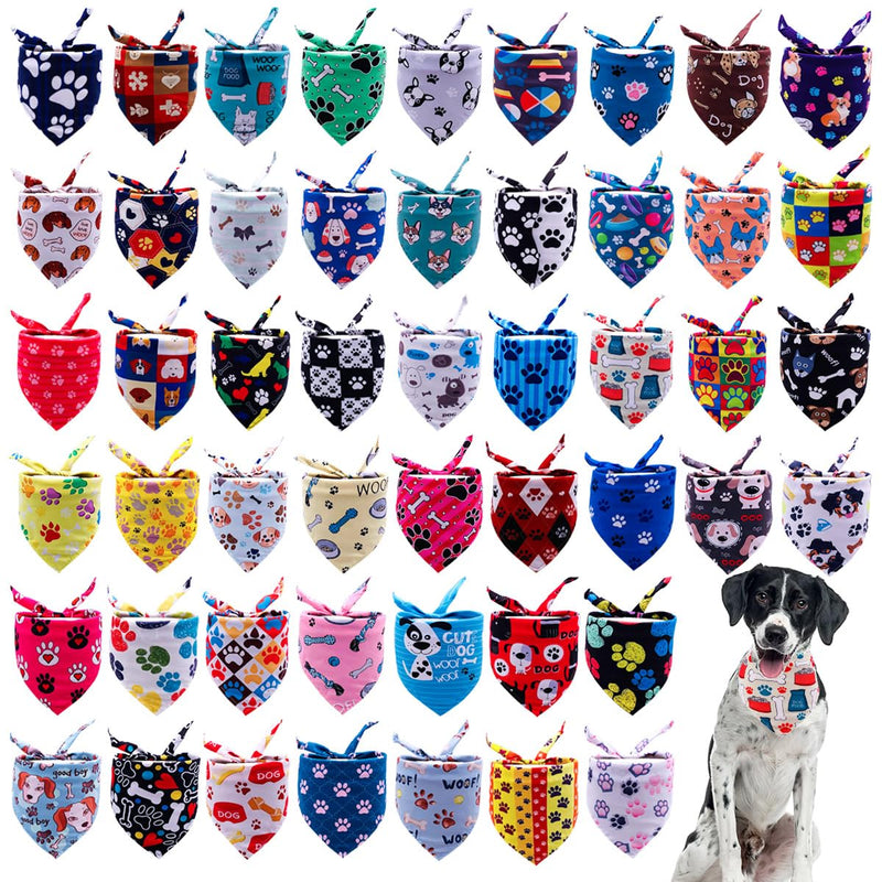 JpGdn 50PCS Big Dog Bandanas Large Breed XL Bulk Paw Bone Print Pet Big Bandanas Kerchief Triangle Bibs Head Scarves Scarfs Selvedge Sewing Stitching Edge Hemming Stitch Seam for Grooming Costume