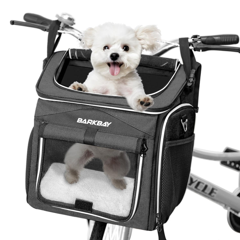 Dog Bike Basket Carrier, Expandable Foldable Soft-Sided Dog Carrier, 2 Open Doors, 5 Reflective Tapes, Pet Travel Bag,Dog Backpack Carrier Safe and Easy for Small Medium Cats and Dogs(Black)
