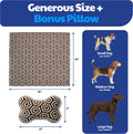 American Kennel Club 60''x50'' Pet Blanket & 10'' Pillow Set, Warm Plush Blanket for Dogs & Cats - Paw Print - Brown