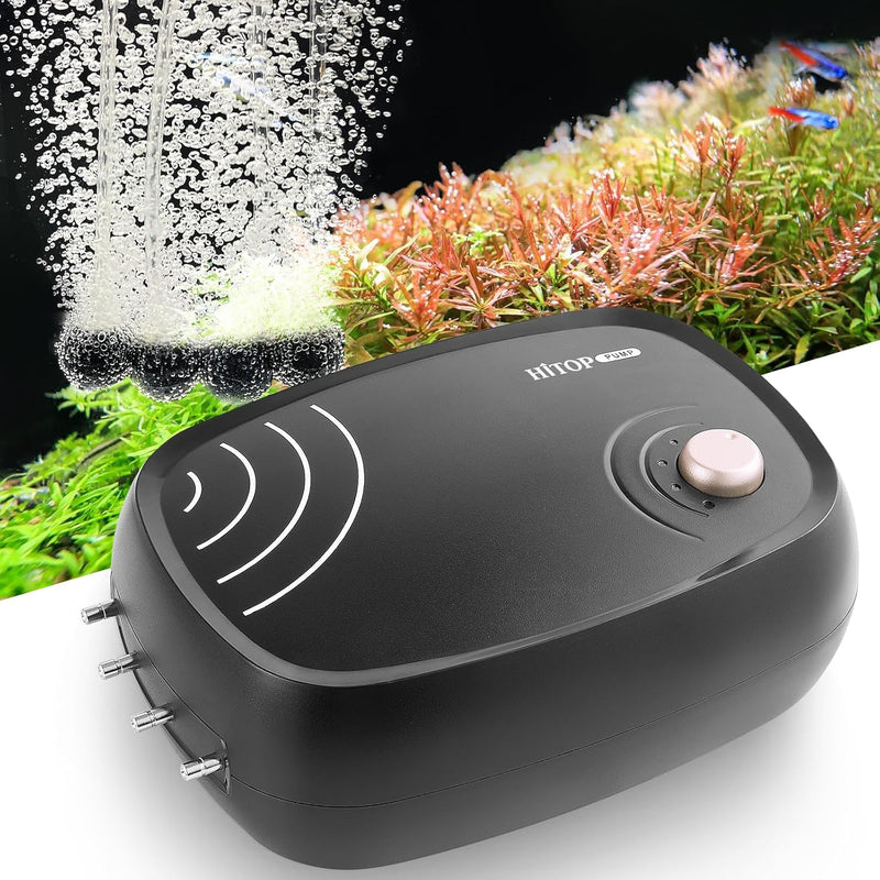 HITOP 10W Powerful Aquarium Air Pump: 4-Outlets 320GPH Air Pump for Fish Tank, Quiet Aquarium Aerator with Completely Ac