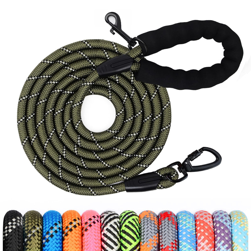 Long Leash for Dog Training 6FT/ 10FT/ 15FT/ 30FT/ 50FT/ 100FT, Reflective Nylon Rope Lead with Comfortable Padded Handle for Large Medium Small Dogs Walking, Playing, Camping