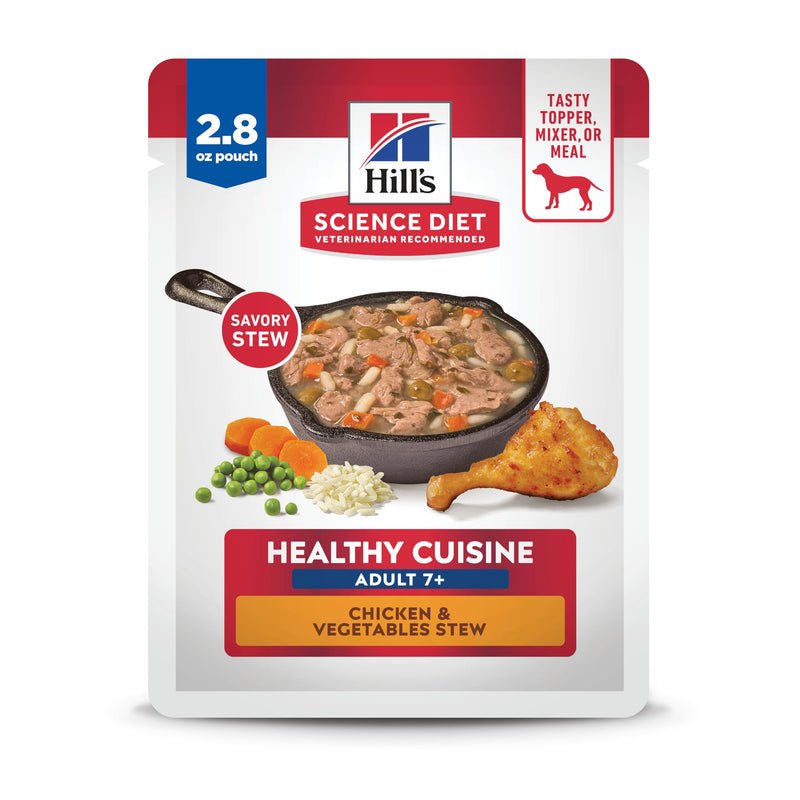 Hill's Science Diet Adult 7+ Healthy Cuisine Wet Dog Food, Chicken & Vegetables Stew, 2.8 oz. Pouches, 24-Pack