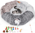 Large Cats Tunnels for Indoor Cats Fluffy Warm Cat Bed and Detachable Cave Tunnels with 20 Pet Toys, Donut Tunnel and Va