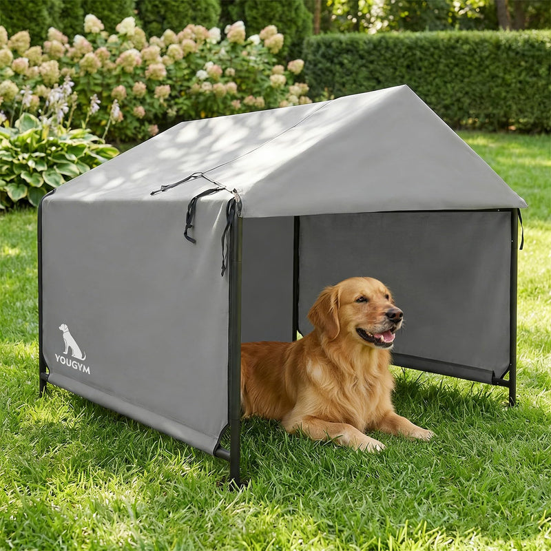 YOUGYM 4x4 FT Extra Large Dog House Outdoor with Upgraded Doors, Weatherproof Dog Shade Shelter for Outside, Sun Rain Canopy Pet House for Large Dogs, Large Dog Tent Outdoor, Grey