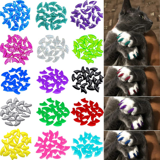 VICTHY 160pcs(16 Colors) Cat Nail Caps Cat Claw Caps Cat Nail Covers with Adhesives and Applicators (Medium)