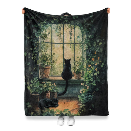 Levens Black Cat Blanket, Cozy Cats Blankets for Cat Lovers 60"x50" Soft Plush Black Cats Gifts, Gift for Animal Lovers, Distinctive Flannel Kitty Blanket for Vintage Botanical Cottage Home Decor
