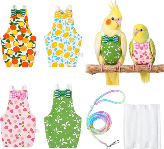4 Pcs Cute Bird Diaper, Reusable Parrot Nappy Flight Suit, Pigeon Pants