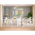 BHG Metal No-Assembly Freestanding Dog Gate with Door Walk Through, Extra Wide 144", Extra Tall 32" Pet Gate, Accordion Puppy Folding Playpen Dog Fence for Indoor & Outdoor, with 2PCS Support - White