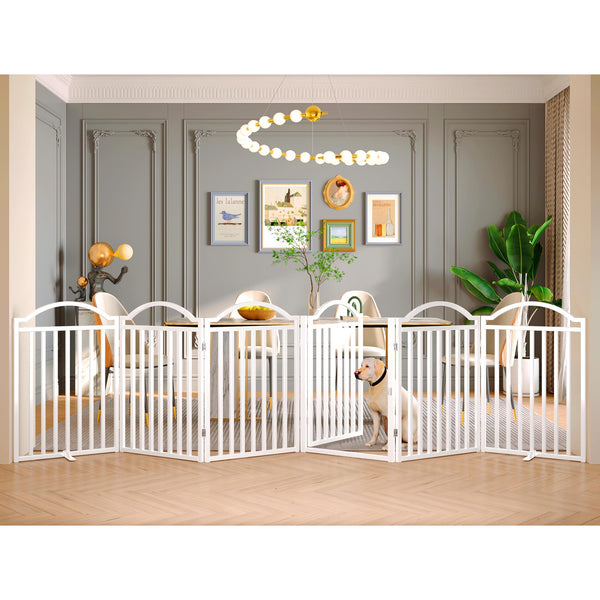 BHG Metal No-Assembly Freestanding Dog Gate with Door Walk Through, Extra Wide 144