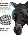 Harrison Howard Horse Fly Mask with Forelock Opening Stretch Breathable and Comfortable for Horses UV -Protection Black 