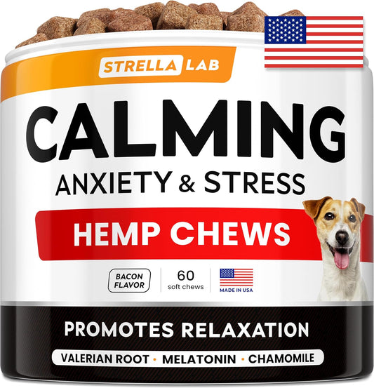 Advanced Calming Chews for Dogs - Hemp Chews and Melatonin - Anxiety Relief - Sleep Aid - Relaxing Treats - Stress Relie