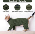 PUMYPOREITY Sticky Hair Cat Clothes, Prevent Hair Loss Cat Pajamas, Soft Cat Sweaters for Cats Only, Cat Hair Sticky Onesie, Cat Recovery Suit After Surgery, Green, L