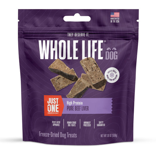 Whole Life Dog Just One Beef Liver Freeze Dried Dog Treats - Human Grade High Protein Food, Healthy Training Snacks, Freeze Dried Food Toppers, USA Made Natural Treats - 18 oz (Pack of 1)