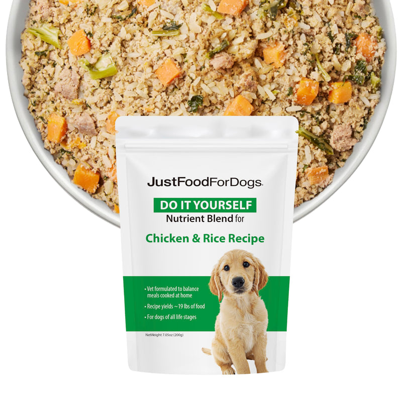 Just Food for Dogs Nutrient Blend, Vitamins and Supplements for Homemade Dog Food, Chicken and Rice, DIY Fresh Pet Meals and Toppers, Human Grade Quality, Dog Vitamins & Multivitamin Additive, 4.55oz