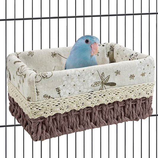 kathson Bird Nest Parrot House Birds Sleeping Bed Straw Weave All Season Hanging Hammock Bird Bed Snuggle Hut Birdcage A