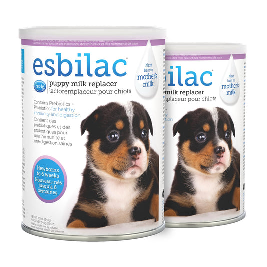 PetAg Esbilac Puppy Milk Replacer Powder - 12 oz, Pack of 2 - Powdered Puppy Formula with Prebiotics, Probiotics & Vitamins for Puppies Newborn to Six Weeks Old - Easy to Digest