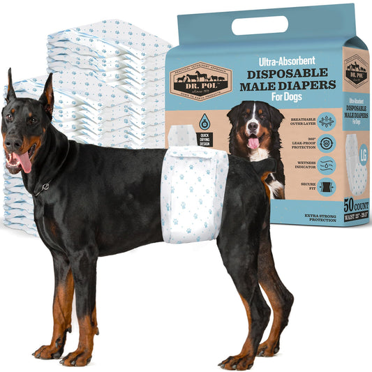 Dr. Pol Male Dog Diapers – Super Absorbent, Breathable, Leak-Proof with Wetness Indicator, Large, 50 Count