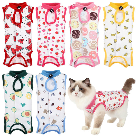 Meyeyaia 6 Pack Recovery Suit for Cats, Breathable Female and Male Onesie Cat Recovery Suit E Collar Alternative Pajama for After Surgery Spay Abdominal Skin Anti Licking(Medium)