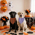 Halloween Dog Bandanas Large 2PCS, Plaid Scarfs for Boy and Girl