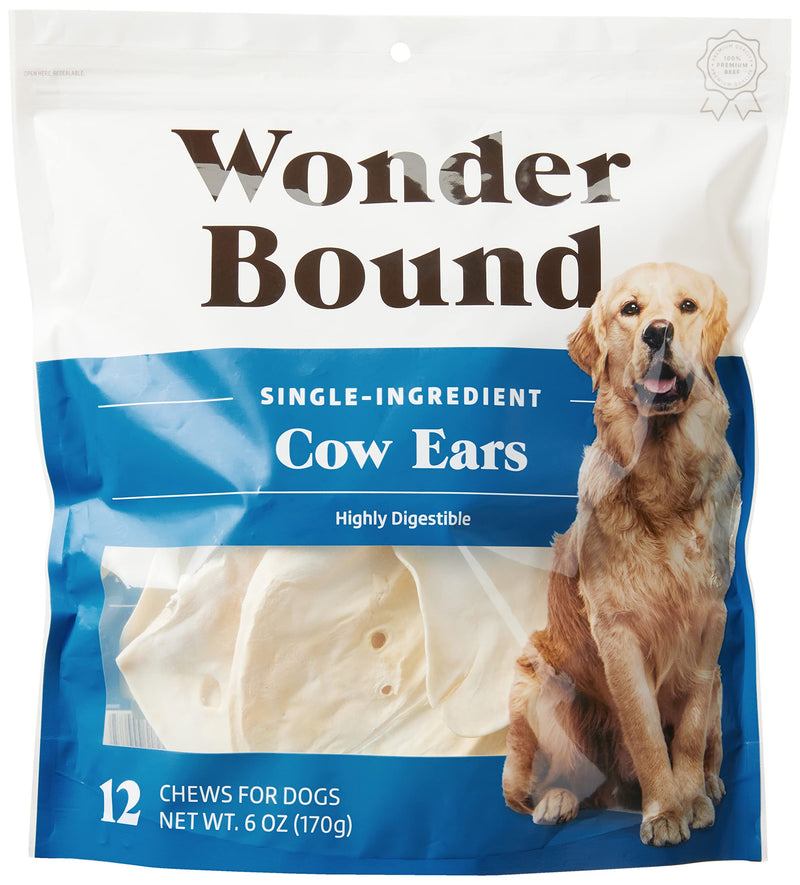 Amazon Brand – Wonder Bound Cow Ears Dog Treats, Pack of 12, Beef, Highly Digestible, Minimally Processed