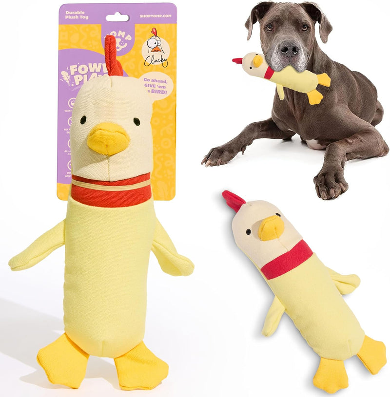 Yomp Chicken Dog Toy – Durable Stuffed, No Squeaker Dog Toys with Natural Canvas and Crinkle Paper – Interactive Stuffed
