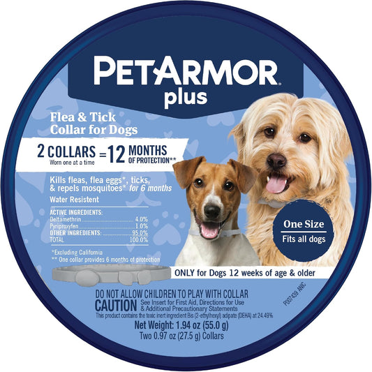 PetArmor Plus Flea & Tick Collar for Dogs, Kills Fleas & Ticks, Long Lasting Protection for 12 Months, Water Resistant, 