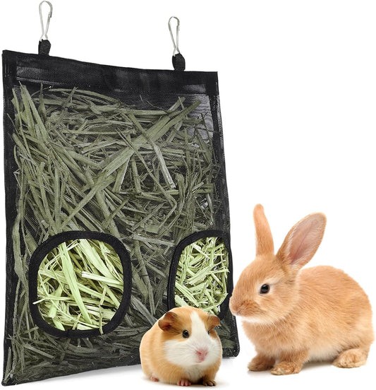 Mesh Guinea Pig Hay Feeder Bag for Guinea Pigs Rabbits Chinchillas, Hanging 2-Hole Hay Dispenser Breathable Wear-Resista