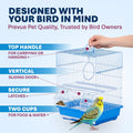 Prevue Pet Products Parakeet Square Roof Bird Cage with Handle - Carrier for Home or Travel, Small Bird Accessories, Easy Storage, for Canaries, Budgies, Finches, Parakeets, and More - Blue & White