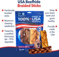 Pet Factory 100% USA Made Natural Beefhide Dog Chew Sticks - 6in Braided Dog Rawhide Bones with Beef & Chicken Flavors f