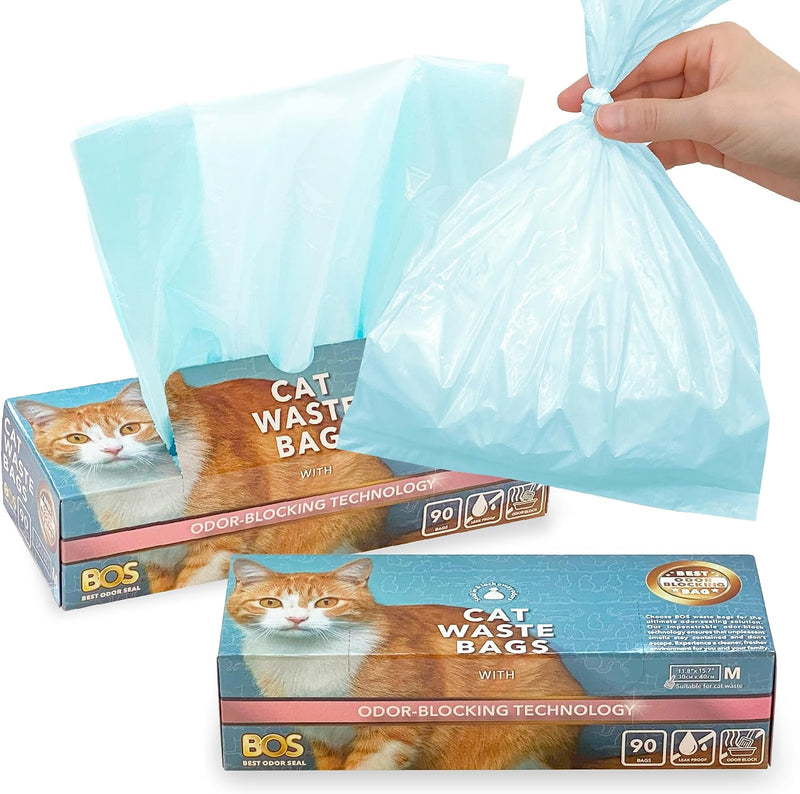 BOS Amazing Odor Sealing Cat Waste Disposal Bags - Durable and Unscented [Size: M, Color: Light blue]