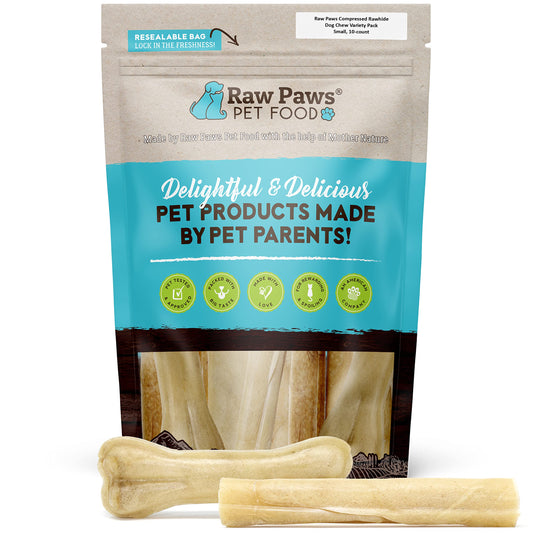 Raw Paws Compressed Rawhide Chews for Small Dogs (10 Pack) - Natural Raw Hides Small Dogs - Single Ingredient Dog Bones - Puppy Chew Bones - Puppy Teething Chews