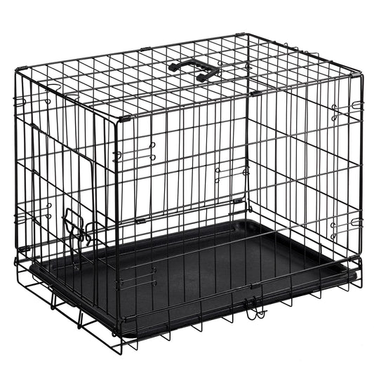 DUMOS Dog Crate, 24 Inch Small Single Door Dog Cage with Plastic Leak-Proof Pan Tray, Folding Metal Wire Pet Kennel for Indoor, Outdoor, Travel, Black