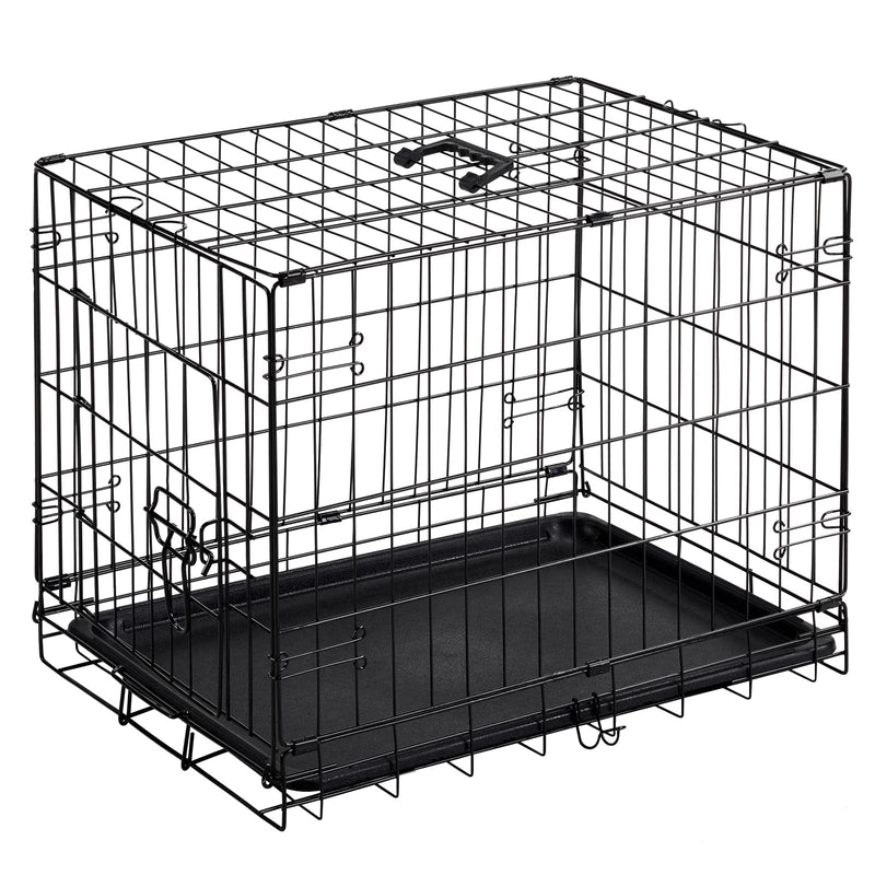 DUMOS Dog Crate, 24 Inch Small Single Door Dog Cage with Plastic Leak-Proof Pan Tray, Folding Metal Wire Pet Kennel for Indoor, Outdoor, Travel, Black