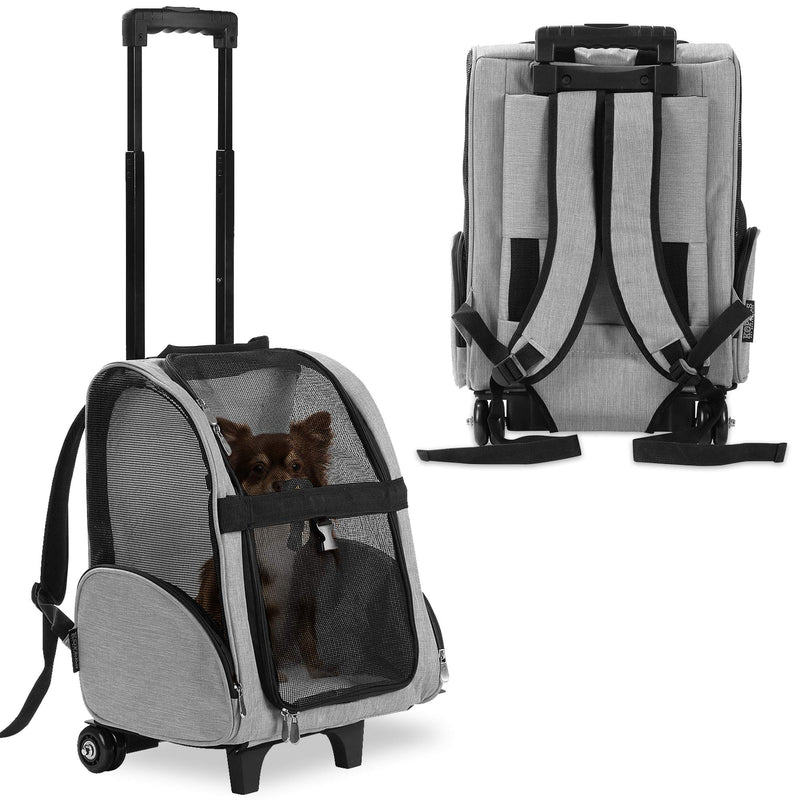 KOPEKS Deluxe Backpack Pet Travel Carrier with Double Wheels for Pets up to 10 Pounds - Black - Approved by Most Airlines