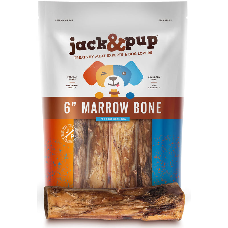 Jack&Pup Marrow Bones for Dogs (6 Pack), Long Lasting Dog Bones for Large Dogs, 6