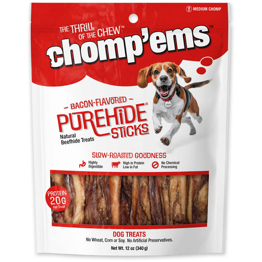 Chomp'ems Purehide Sticks Healthy Natural Rawhide Dog Chew, 12 oz