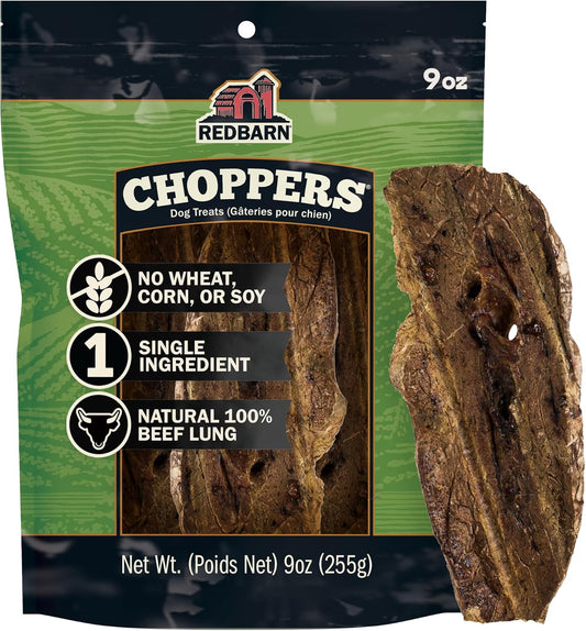Redbarn Pet Products Natural Choppers Beef Lung Chew Treats for Dogs - Premium Made in USA Rawhide-Free Single Ingredient High Protein Low Fat - 9 oz Bag