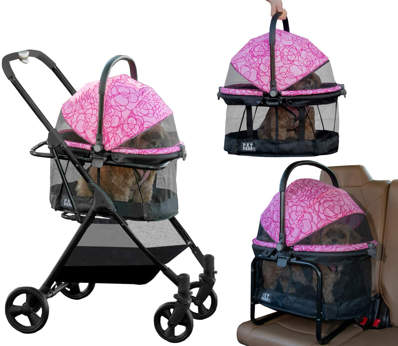 Pet Gear 3-in-1 Travel System, View 360 Stroller Converts to Carrier and Booster Seat with Easy Click N Go Technology, for Small Dogs & Cats, 4 Colors, Blossom- 4 Wheel