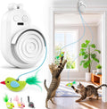 Interactive Cat Toys for Indoor Cats - Automatic Flying Bird Feather & Mouse Wand Enrichment Toy, Hands-Free or Handheld USB-Rechargeable Safe Play Chase Exercise for Bored Kittens and Adult Cats