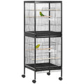 PawHut Large Bird Cage with 1.7 ft. Width for Wingspan, Bird Aviary Indoor with Multi - Door Design, Fit for a Canary, Finch, Conure, 55", Black