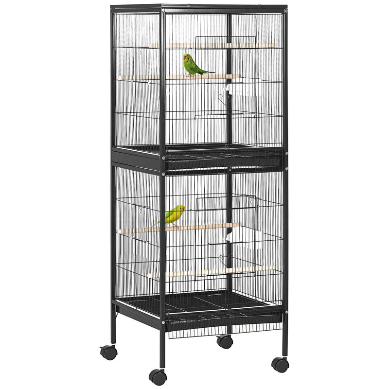 PawHut Large Bird Cage with 1.7 ft. Width for Wingspan, Bird Aviary Indoor with Multi - Door Design, Fit for a Canary, Finch, Conure, 55
