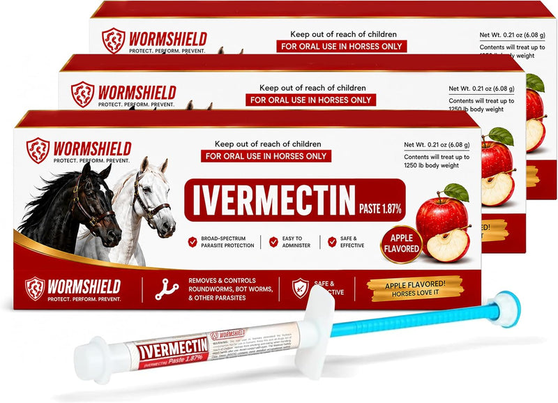 Ivermectin Horse Paste 1.87% – Apple Flavored Oral Horse – 6.08g Tube Treats Horses Up to 1,250 lbs [Pack-3]