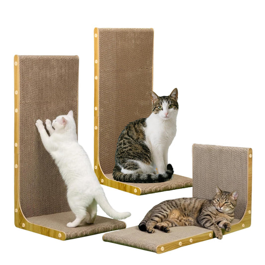 SMARTBEAN 3-Pack Cardboard Cat Scratcher for Indoor Cats, 23 Inch L Shaped Vertical Cat Scratching Post, Cat Scratching Board for Wall and Couch, Large