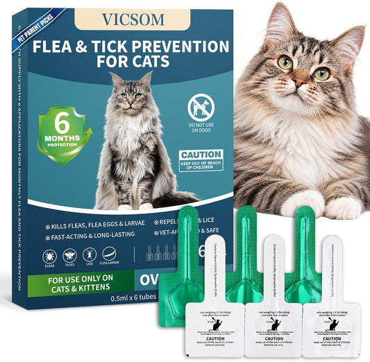 VICSOM Cat Flea Treatment, Flea And Tick Prevention For Cats, 6 Doses