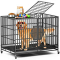 CAMMOO 48'' Heavy Duty Dog Crates for Large Dogs – Reinforced Square Tube Frame, Chew-Proof Dual Top Fences, Dog Kennel Indoor, Comfort & Easy-Clean Split Floor, Dog Cage with Extra-Wide Door