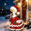 Christmas Porch Goose Outfit Xmas Dress with Hat for 23 Inch Goose Statue (Red Dress with Hat, One Size)