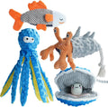 Nocciola 4 Packs Crinkle Squeaky Dog Toys for Aggressive Chewers, Tough Durable Stuffed Plush Rope Tug Puppy Chew Toy fo