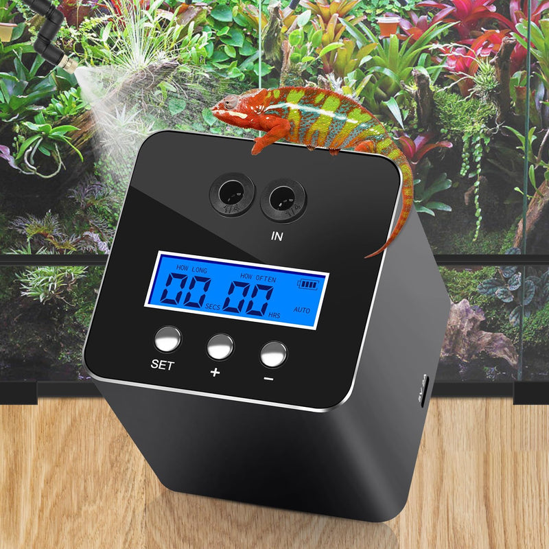reptile humidifier, LCD with timing function, time length and interval can be set, reptile mister system with 2 spray no